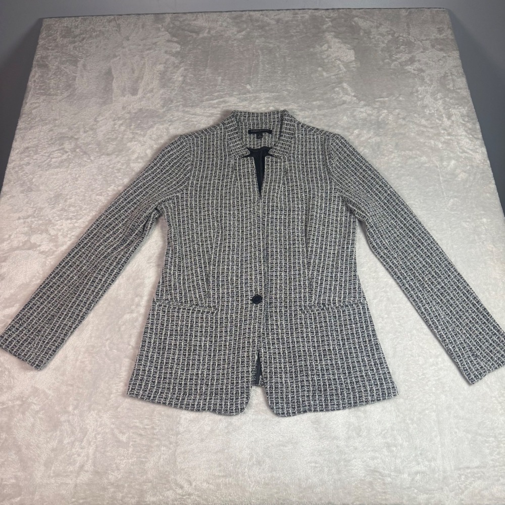 Banana Republic Women Black White Textured Knit Single Button Blazer Size S